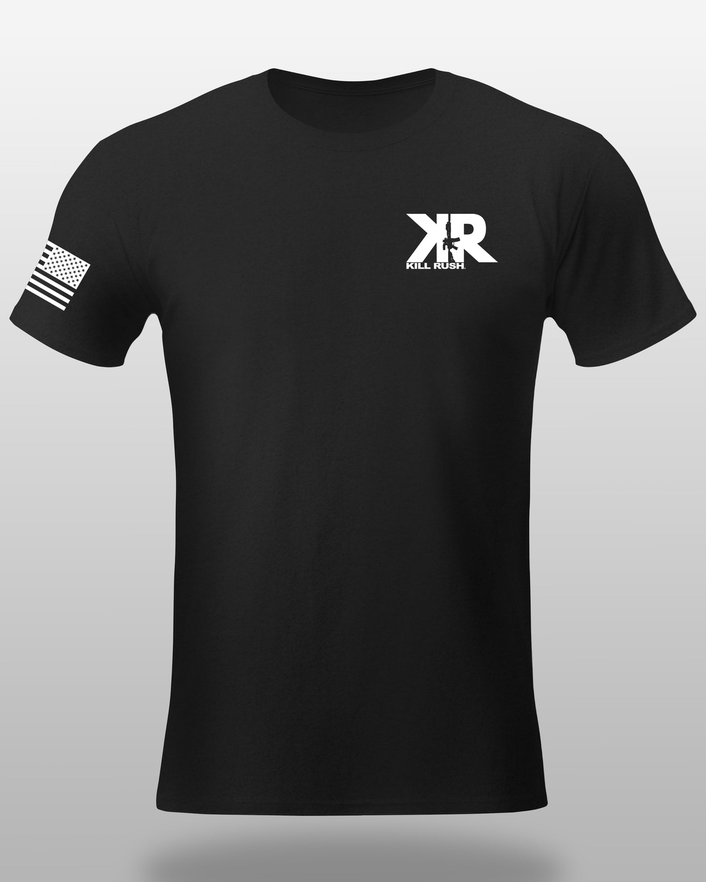 Kill Rush black fitness tshirt with logo and flag front