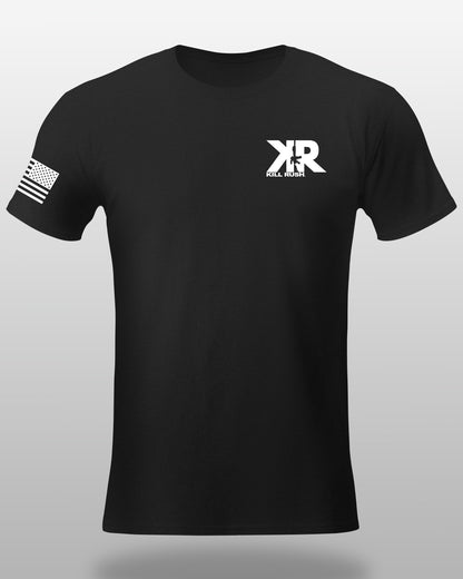 Kill Rush black fitness tshirt with logo and flag front